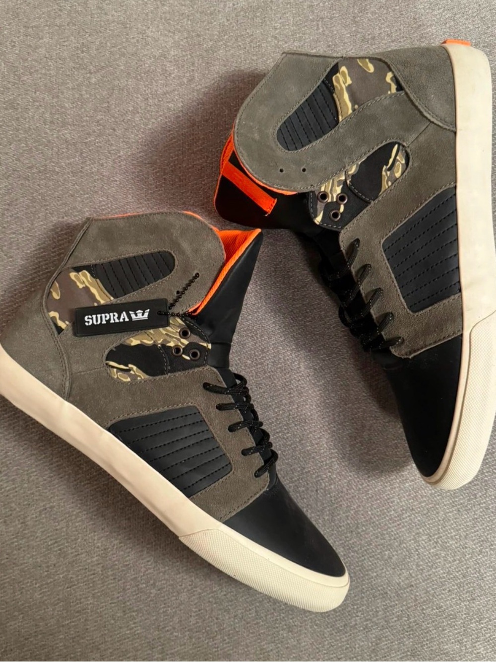 SUPRA Men’s High-Top Sneakers in Olive, Black and Orange